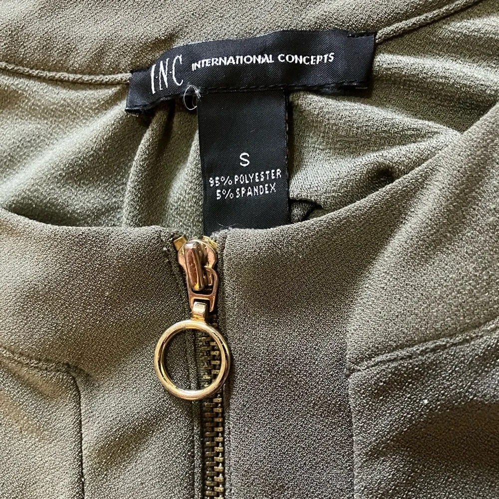 INC International Concepts Olive Green Tank Top with Gold Zipper Detail - Picture 2 of 2